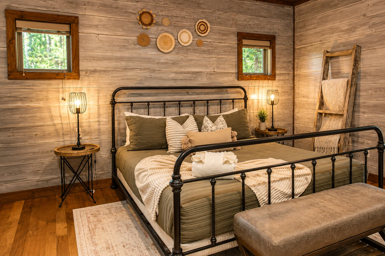 Primary king bed at The Rustic Reserve