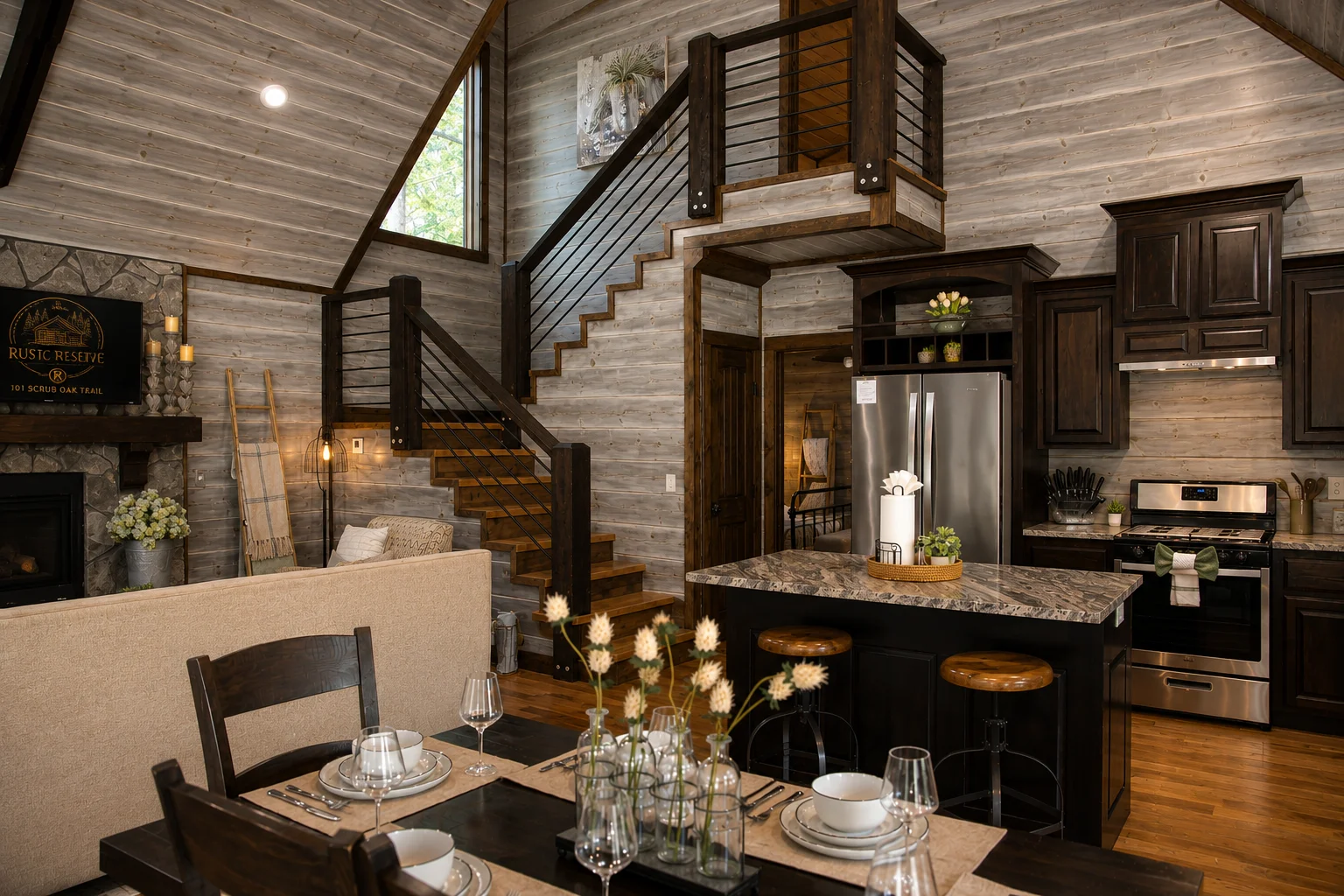 Open kitchen and stairs at The Rustic Reserve