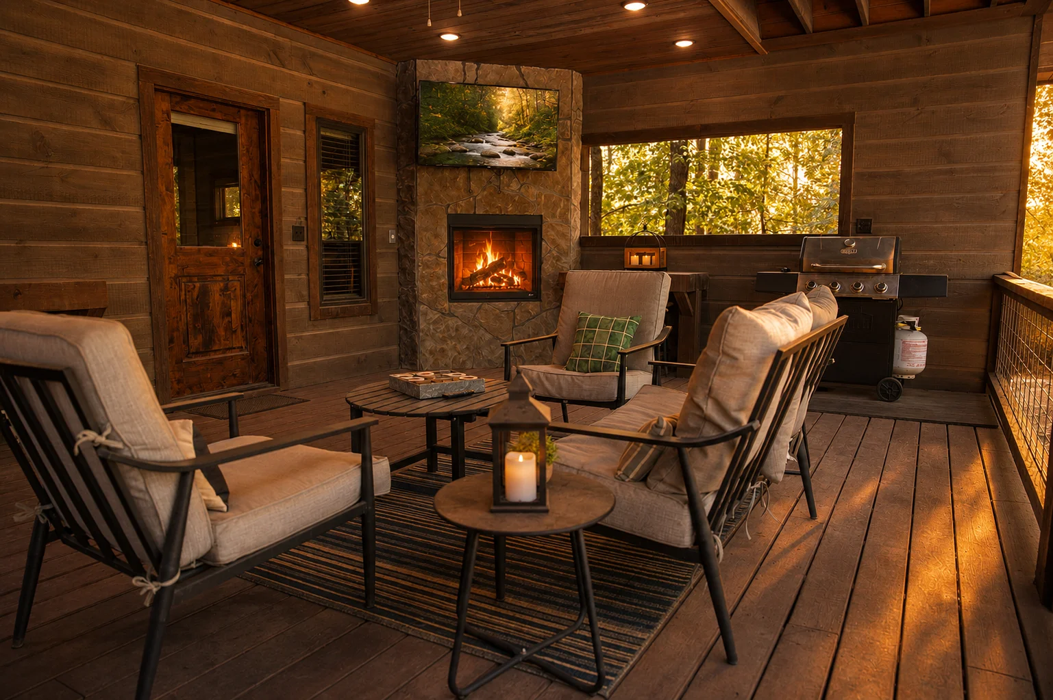 Deck fireplace seating at The Rustic Reserve