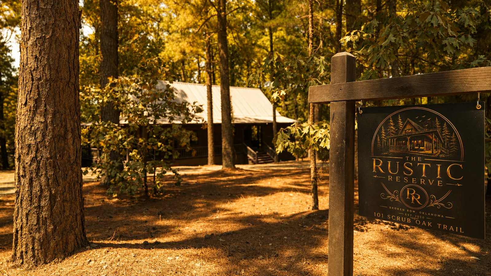 Cabin entrance sign at The Rustic Reserve